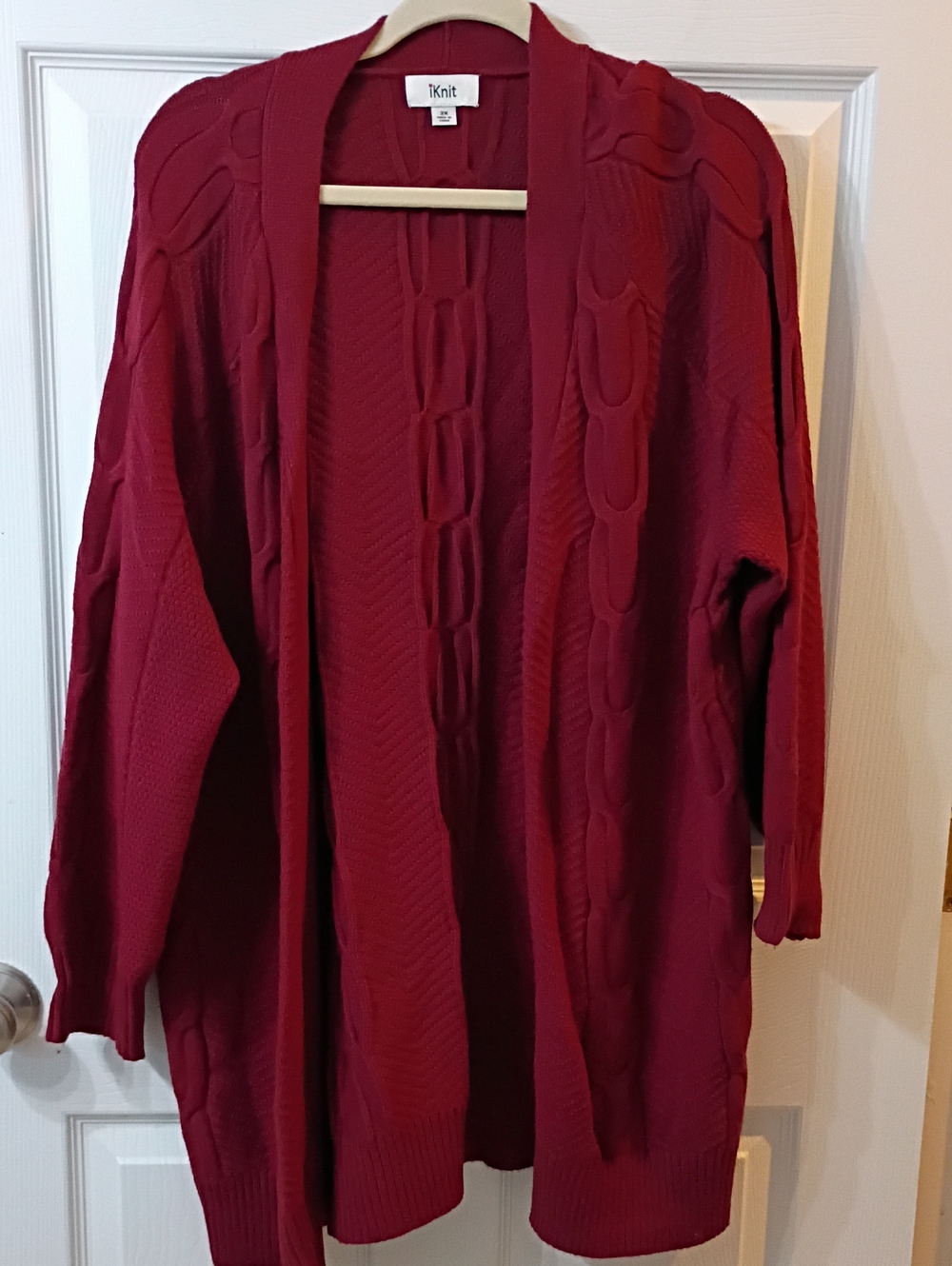 Open-Front Cable Cardigan Sweater - Deep Burgundy